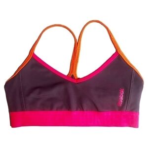 𝅺reebok Plum Orange Hot Pink Colorblock Sports Bra Size Small